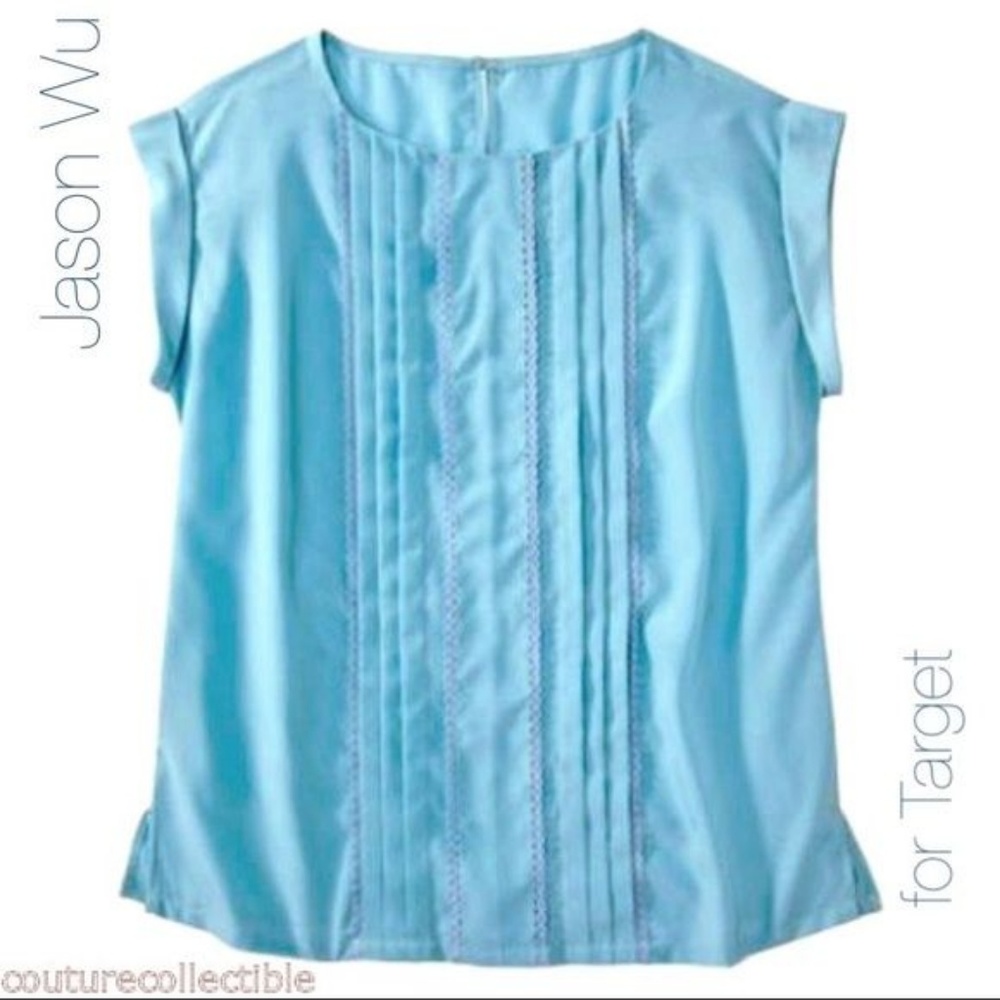 Turquoise blouse with pleat front